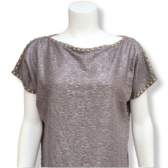 VINTAGE 80's SMITH & SMITH NYC Studded Shift Dress Small Mini Textured Crinkled - Picture 9 of 16